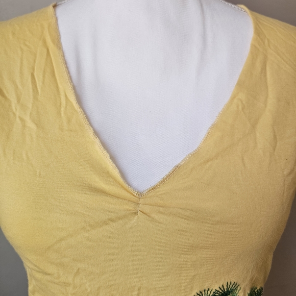 Yellow V-Neck Embroidered Women's Tee - Picture 7 of 8
